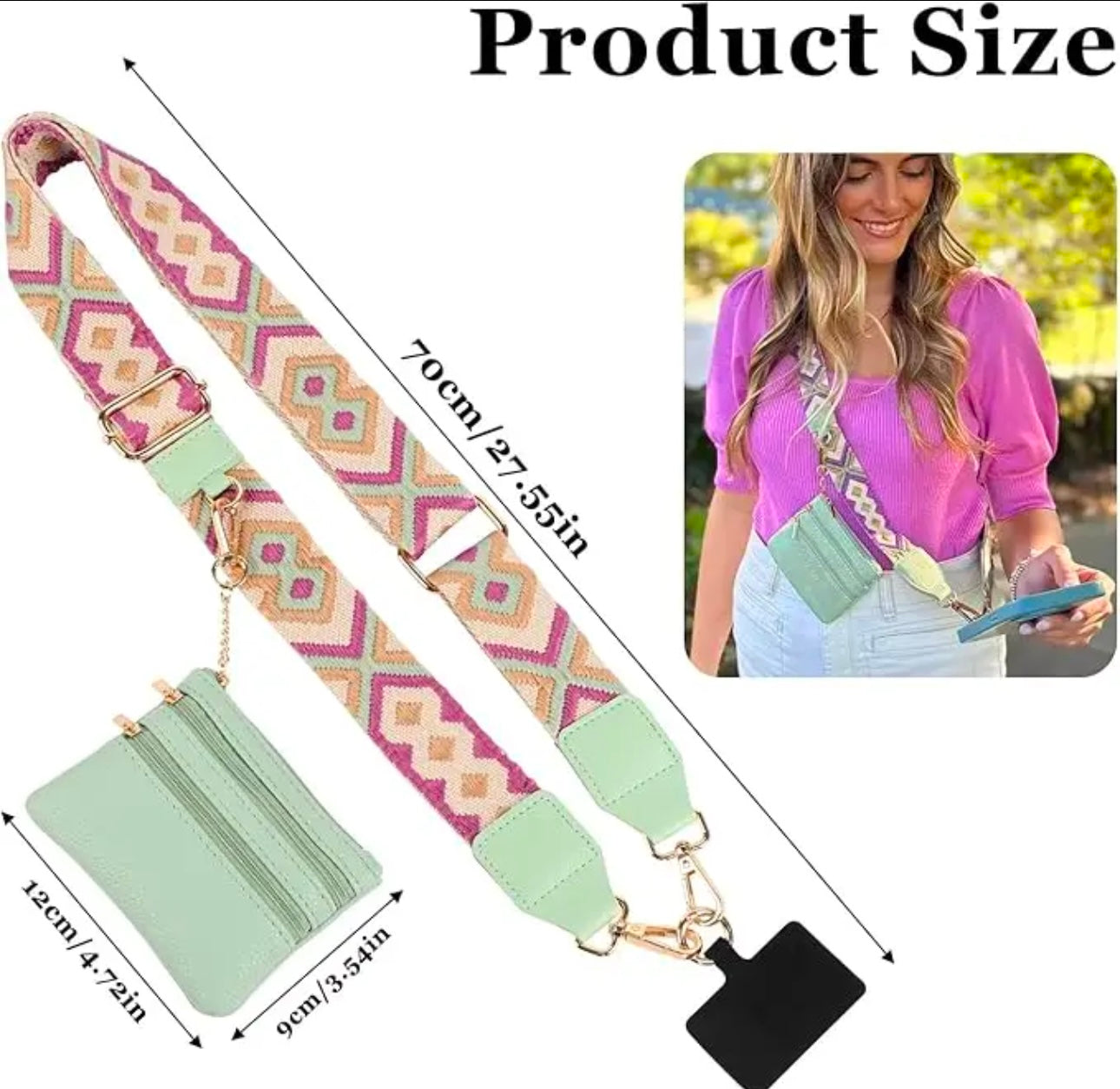 Clip and go Strap for Phone with Wallet Crossbody, Clip & go Strap with/Zippered Pouch,phone strap