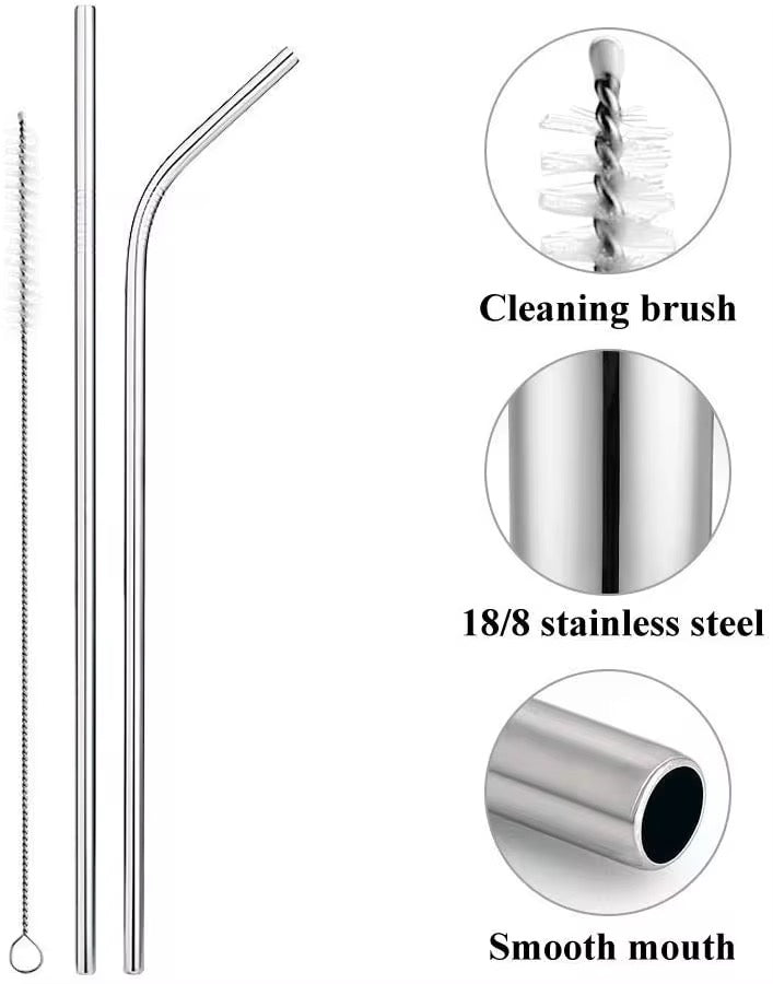 Eco friendly straight reusable stainless steel straw set of 4