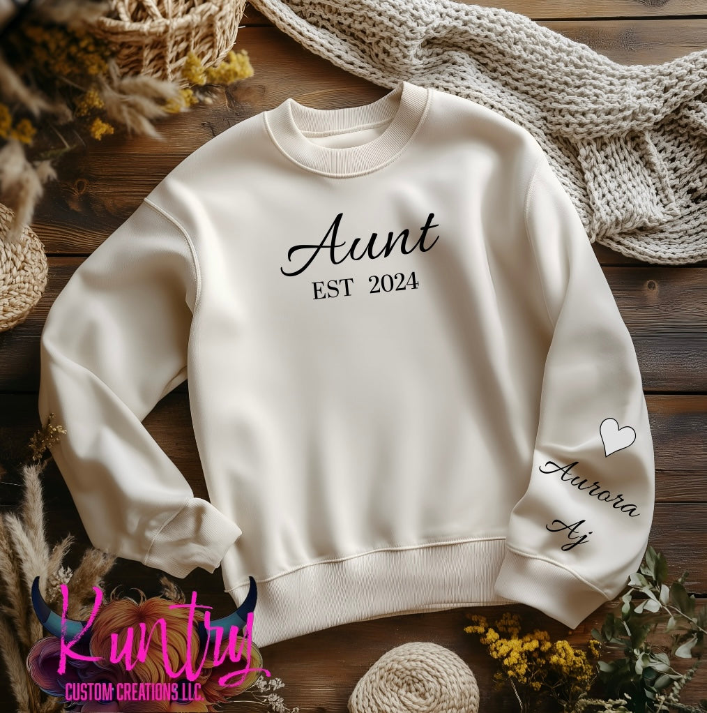 Mimi, mama, grandma or aunt crewneck sweatshirt with names on sleeves