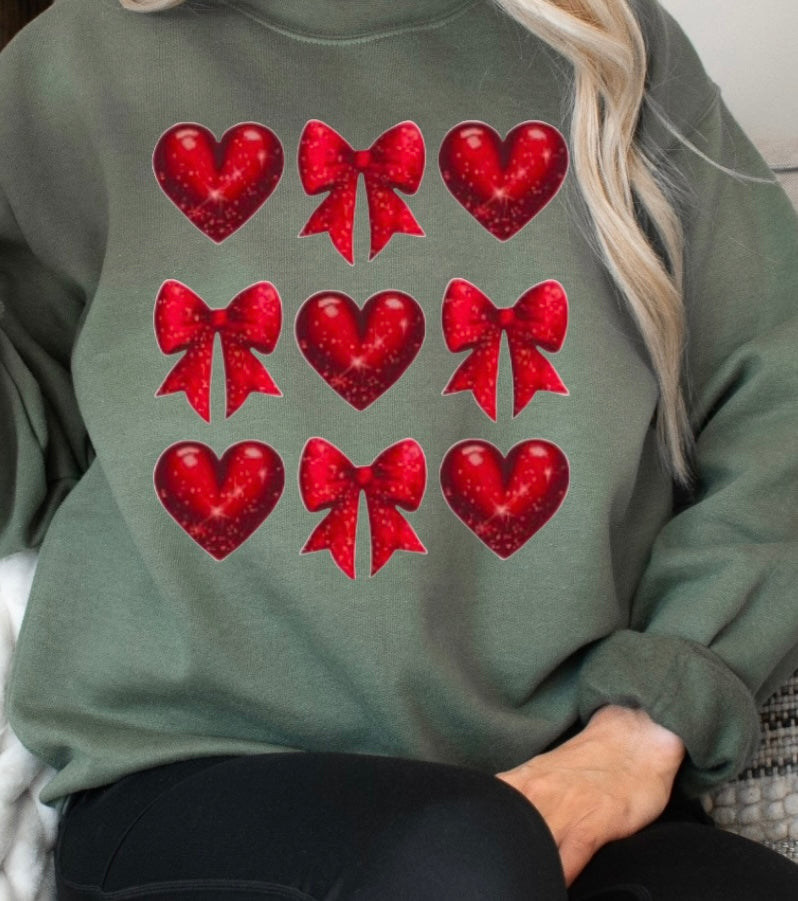 Red bows and hearts crewneck sweatshirt