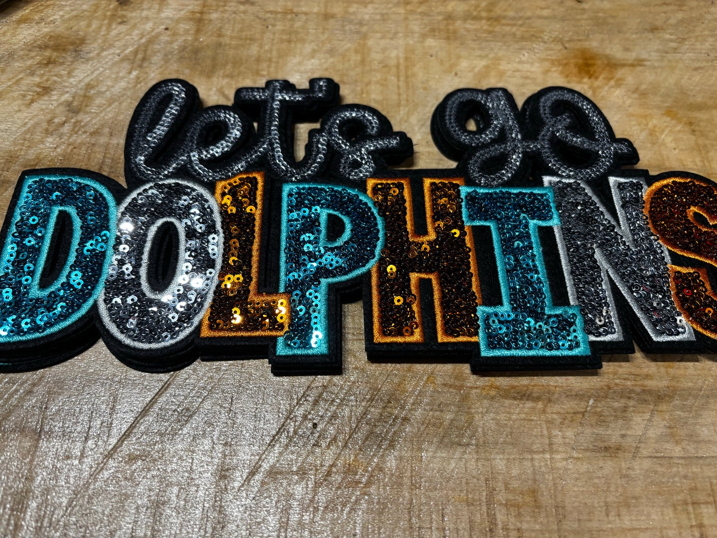 Sequins embroidered Let’s Go Dolphins patch