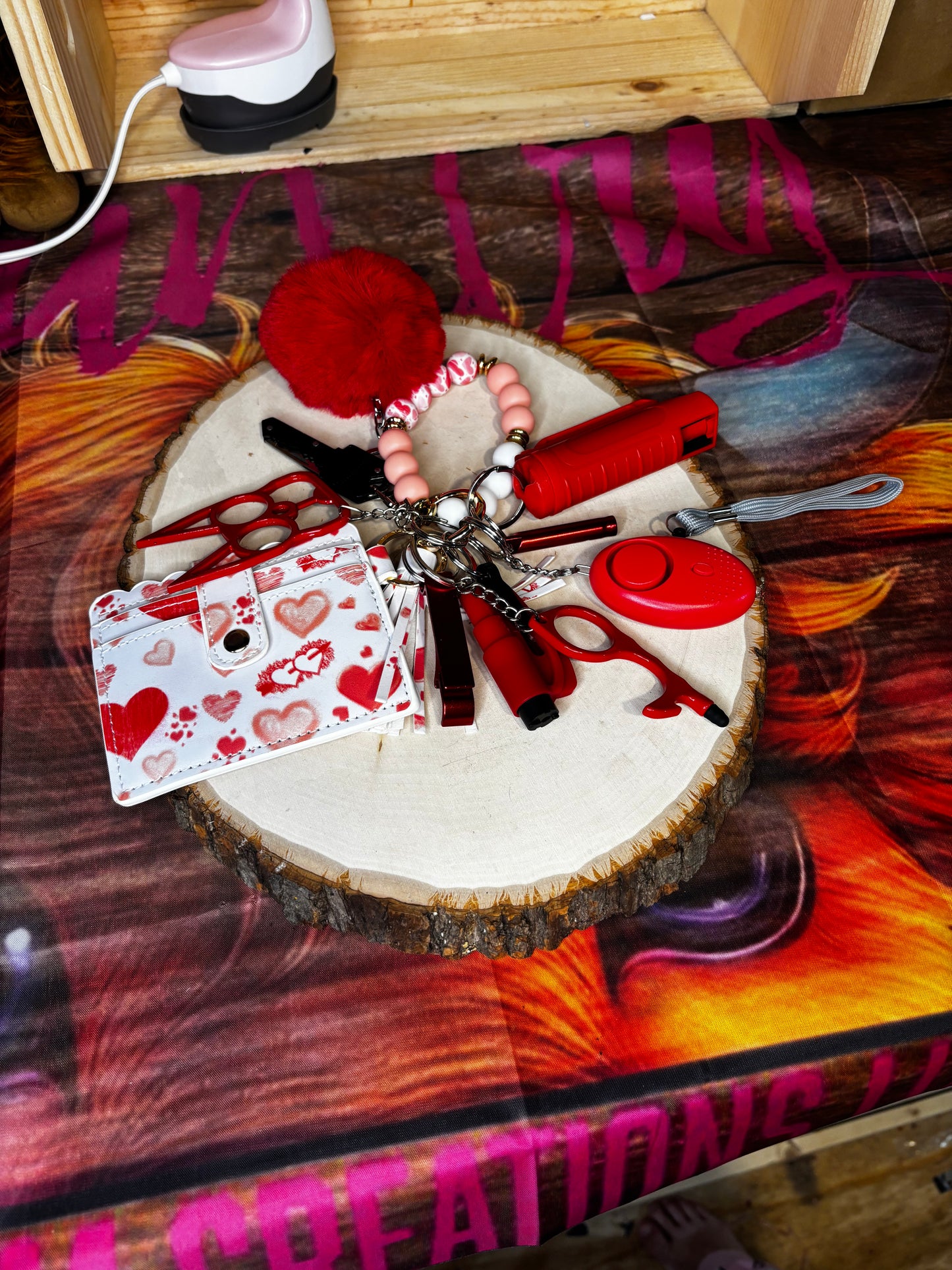 Red with white heart wallet delux self defense set