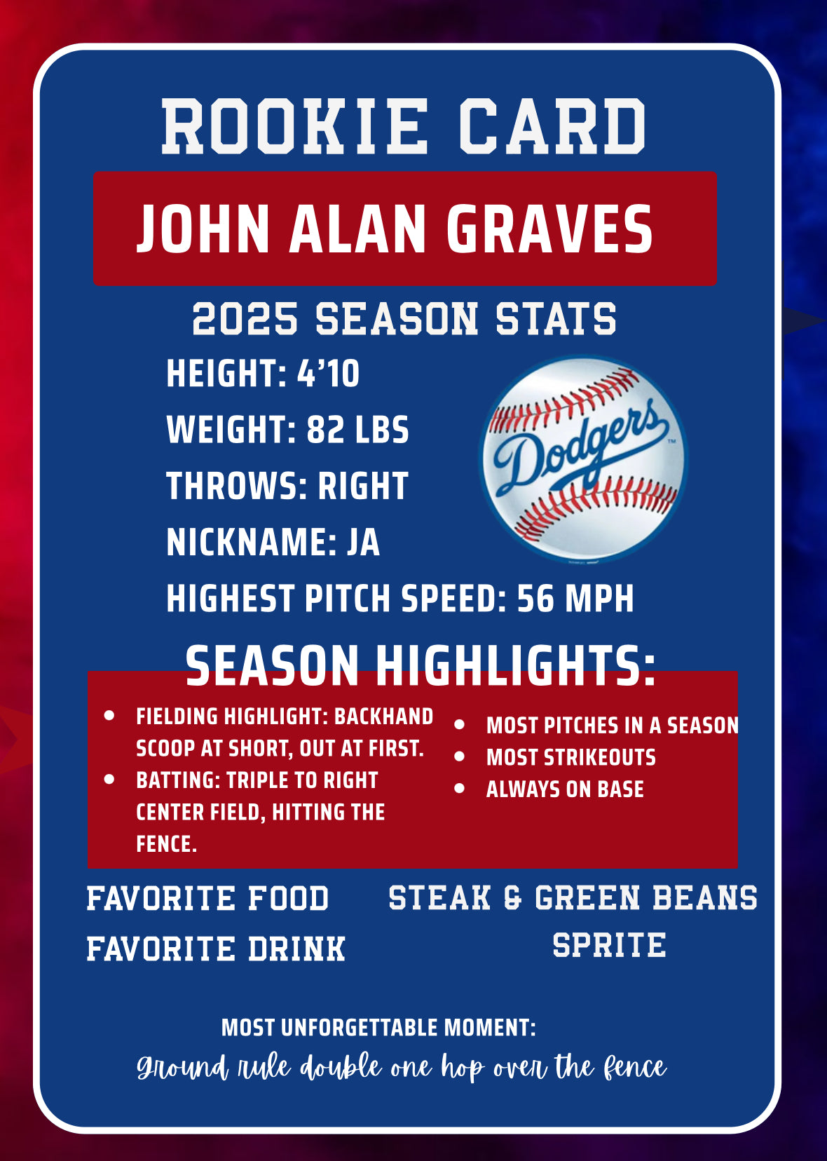 Double sided Custom baseball cards for any sport - your kids will love these
