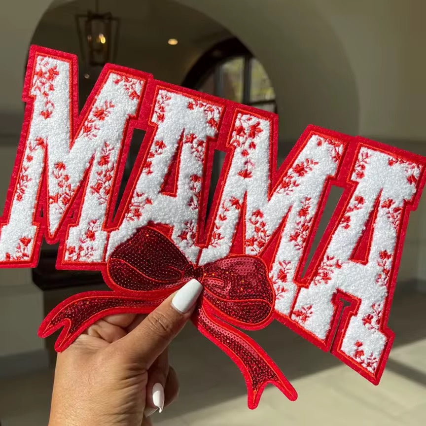 Red Mama sequins chenille iron on patch- match with our mini patch