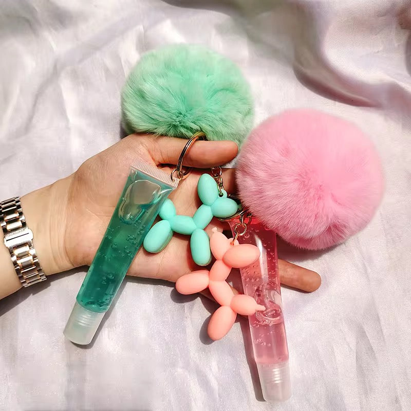 Lipgloss holder key ring ballon dog keychain set