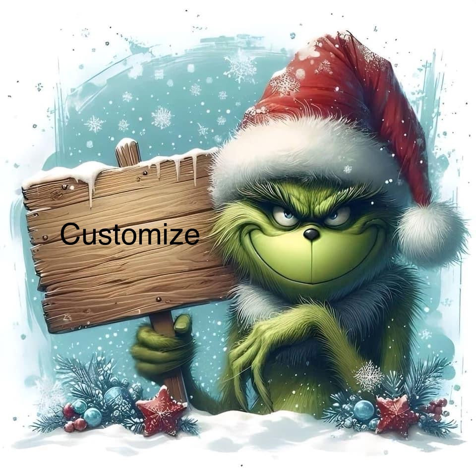 Custom grinch holding sign ornament