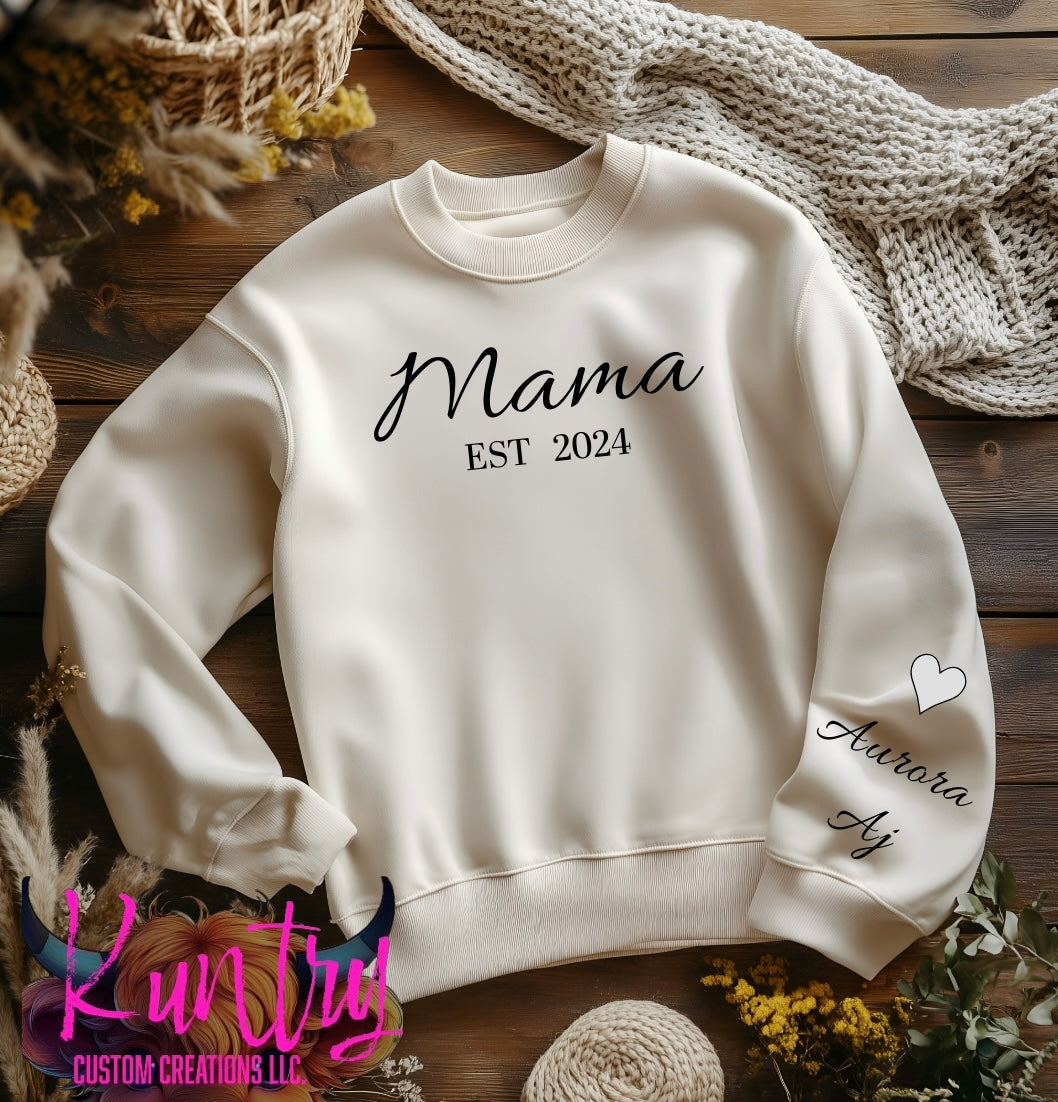 Mimi, mama, grandma or aunt crewneck sweatshirt with names on sleeves