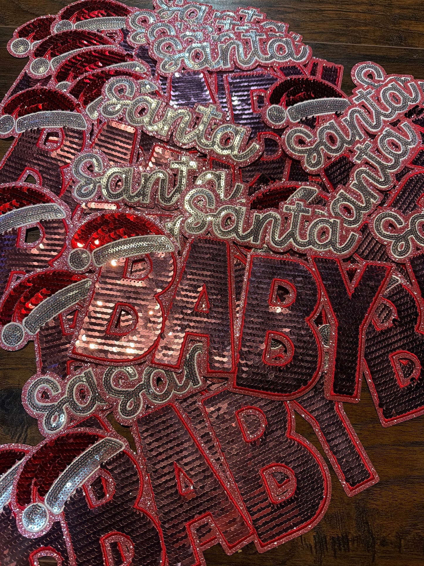 Santa baby with hate pink sequins iron on patch