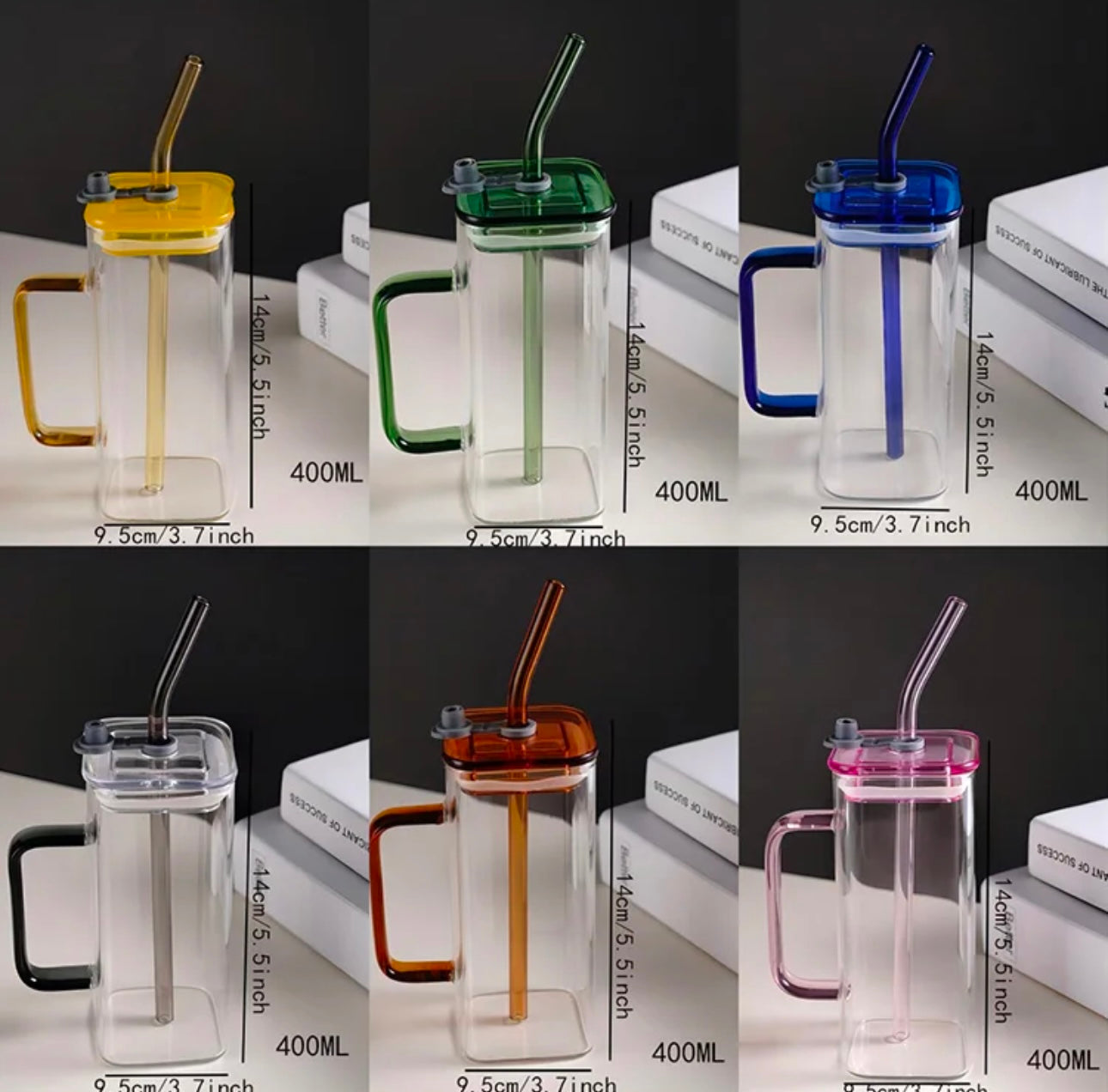 Large drinking glass with handle, lid, straw and matching bow/heart or sunflower on cup and straw