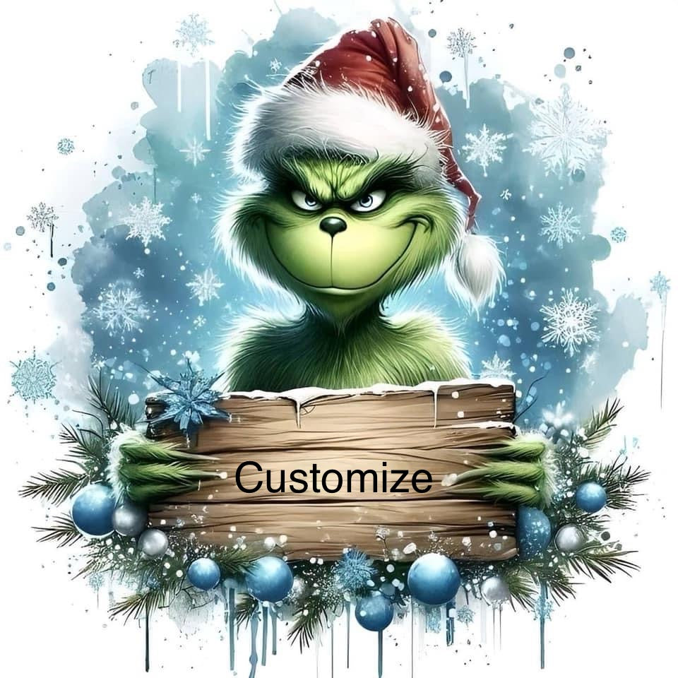 Custom grinch holding sign ornament