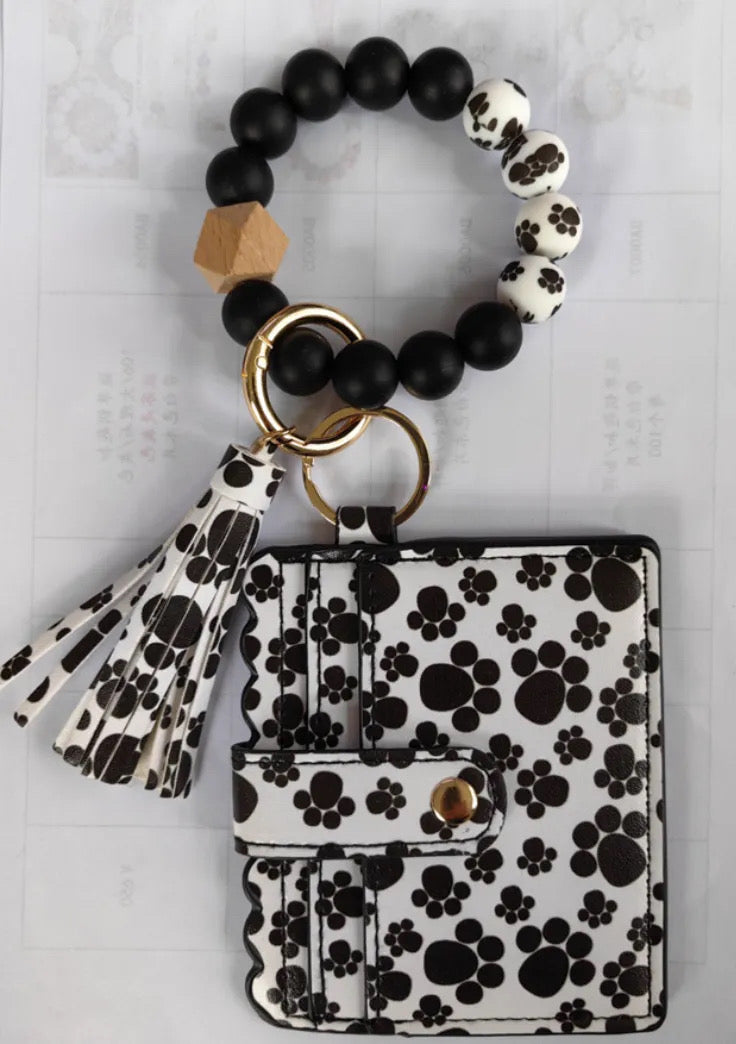 Black and white puppy paws wristlet and wallet