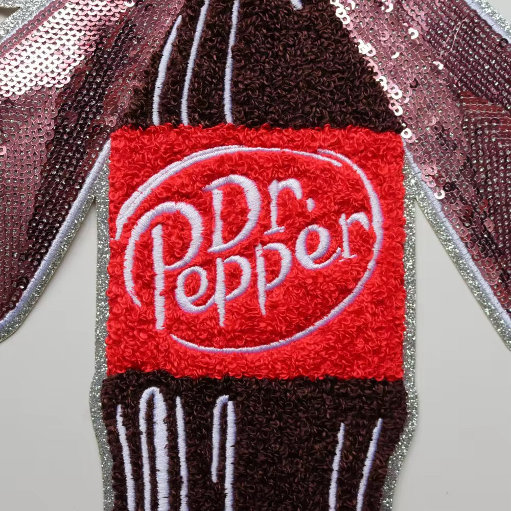 Dr Pepper with bow Sequins embroidered iron on patch