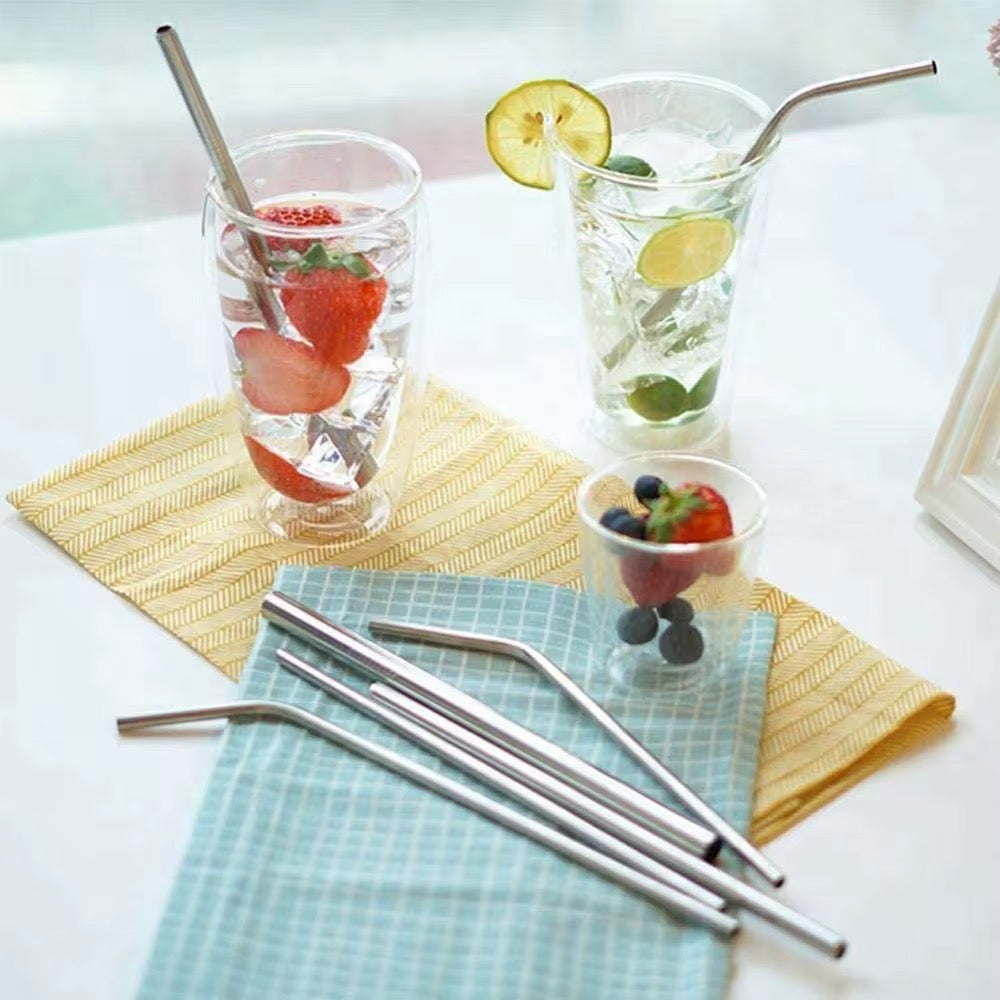 Eco friendly straight reusable stainless steel straw set of 4