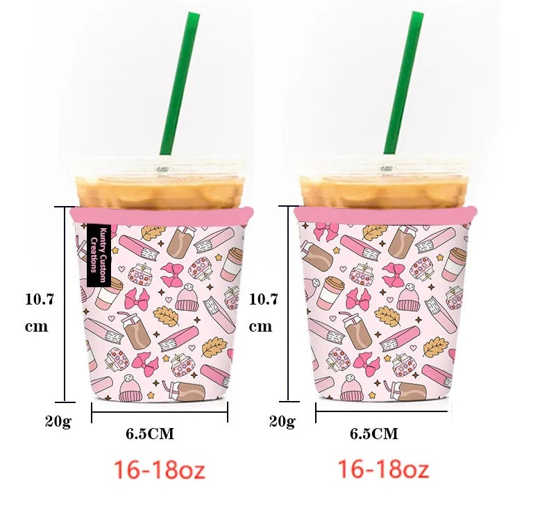 Coffee, books, bows and leaf fall Reusable cup sleeve