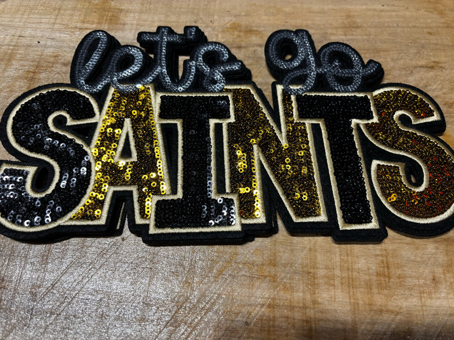Sequins embroidered Let’s Go Saints