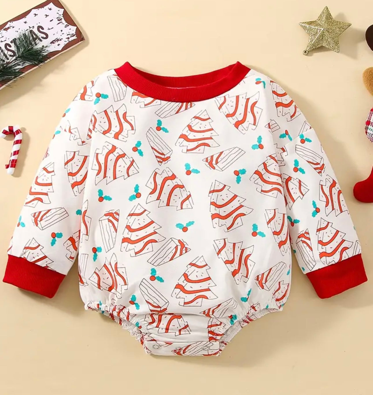Christmas cake long sleeve bubble romper