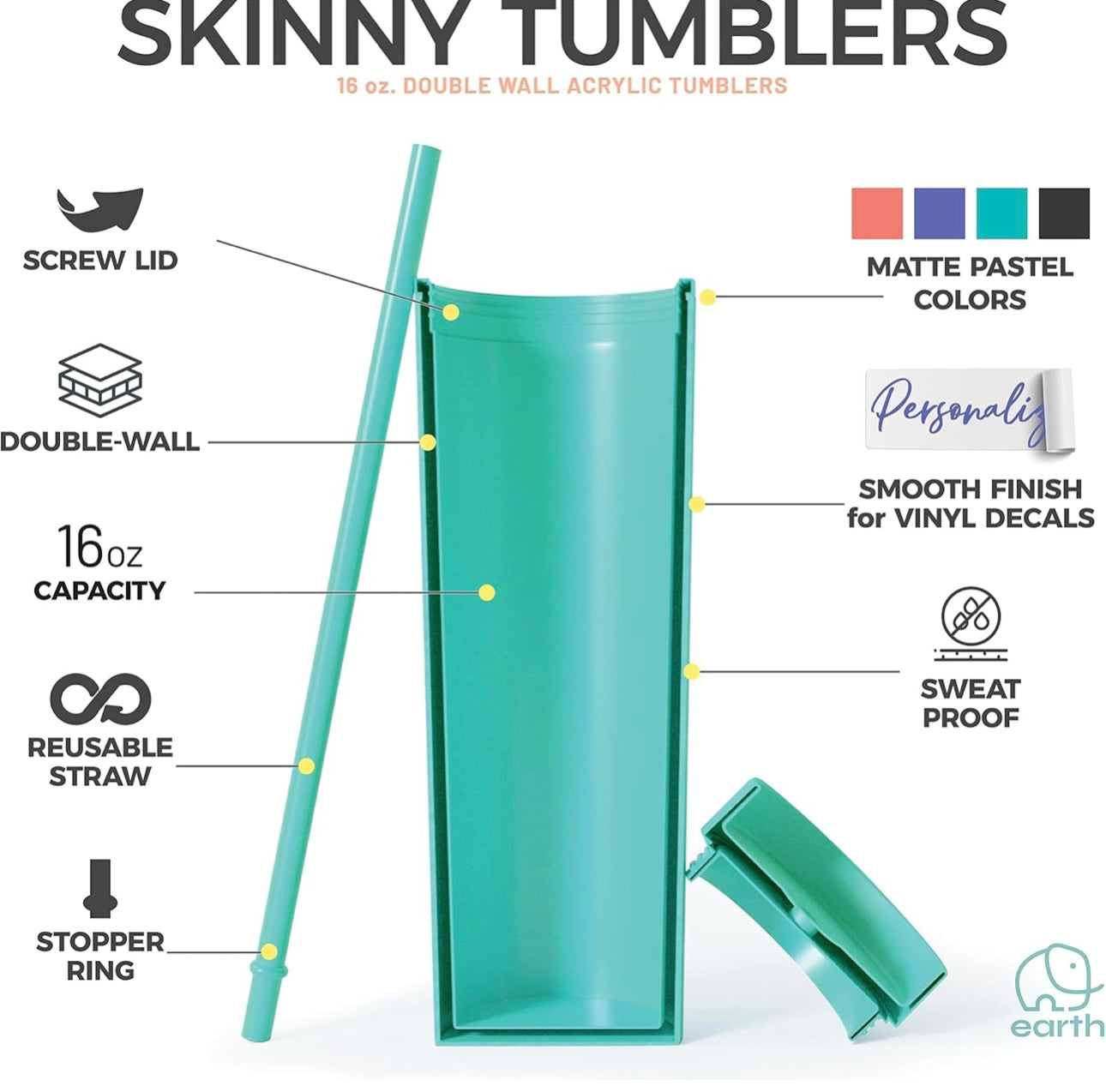 Personalized 16oz Plastic Skinny Tumbler With Lid and Straw Bulk,Insulated Double Wall BPA Free Matte Acrylic Tumblers,Iced Coffee Travel Mug Reusable Party Cup