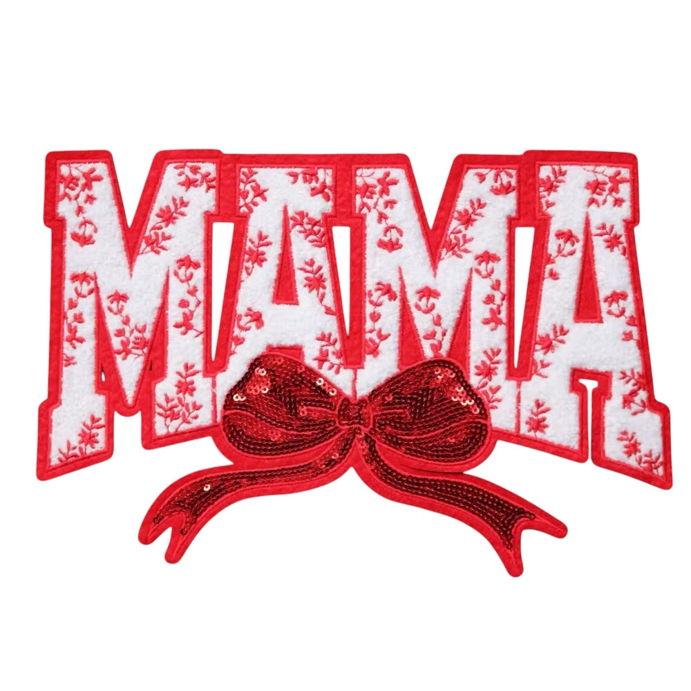 Red Mama sequins chenille iron on patch- match with our mini patch