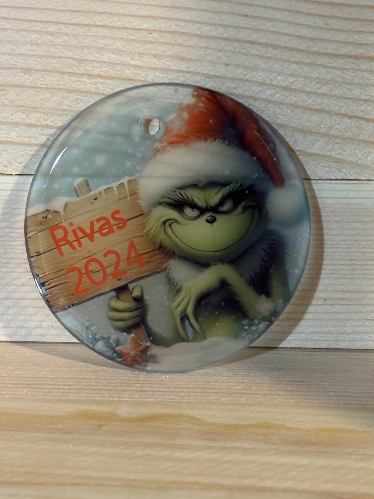 Custom grinch holding sign ornament