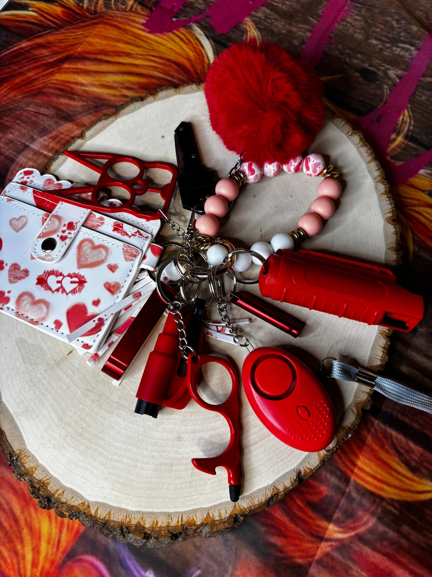 Red with white heart wallet delux self defense set