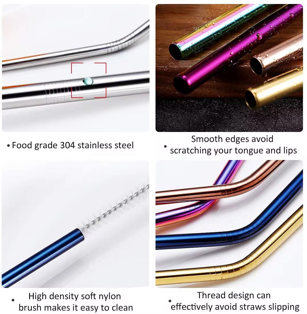 Eco friendly straight reusable stainless steel straw set of 4