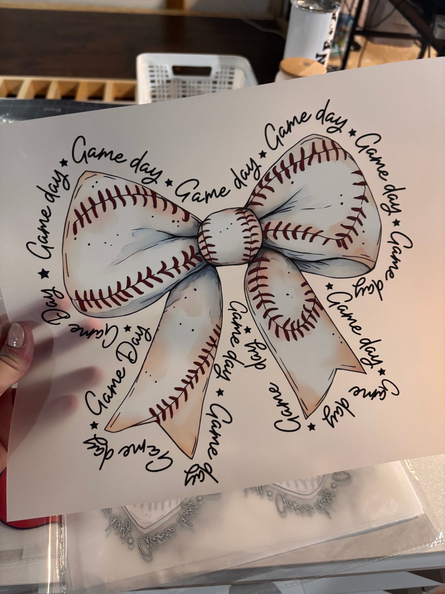 Game day baseball bow DTF transfer