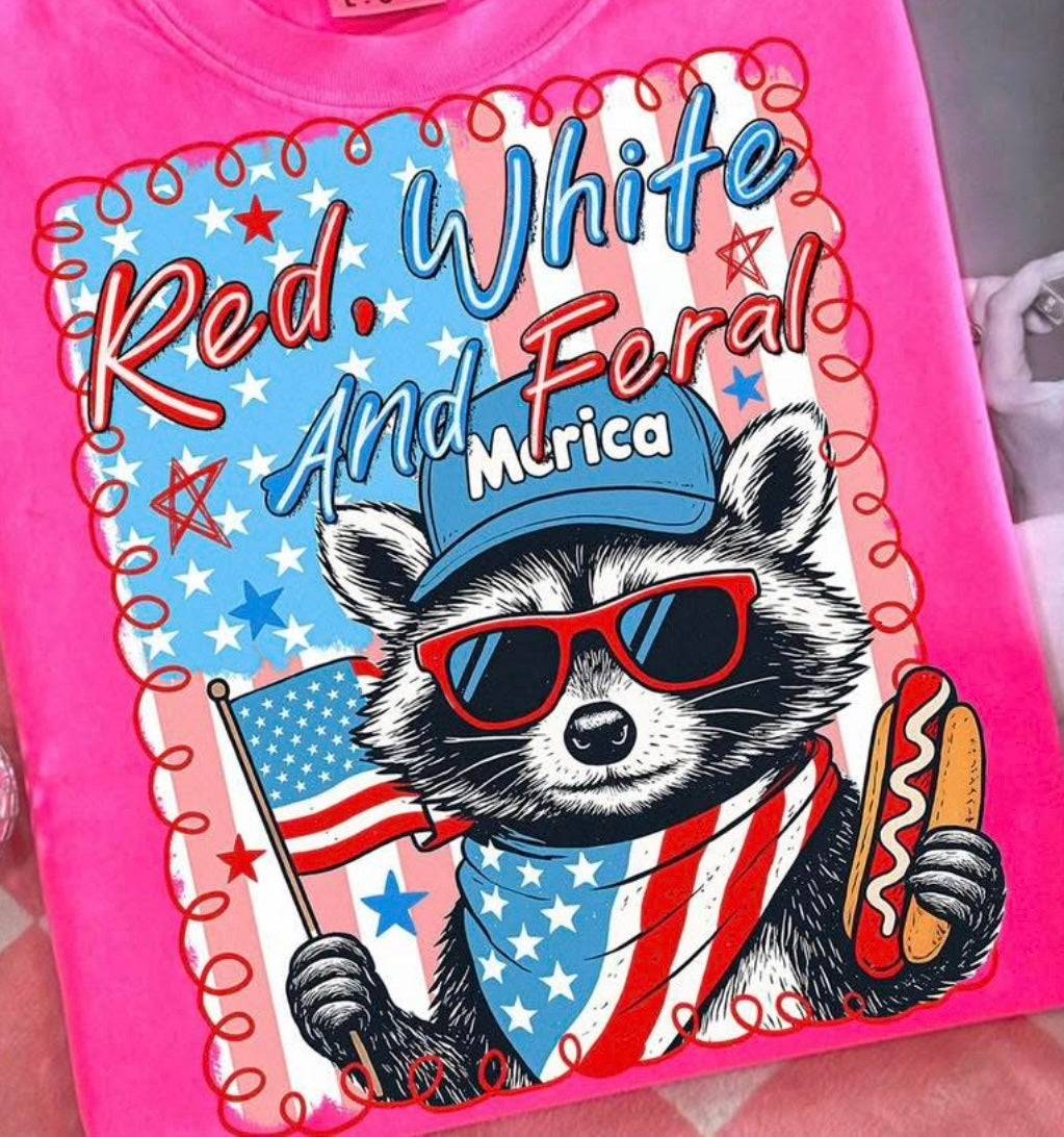 Red, white and feral 4th of July large DTF transfer