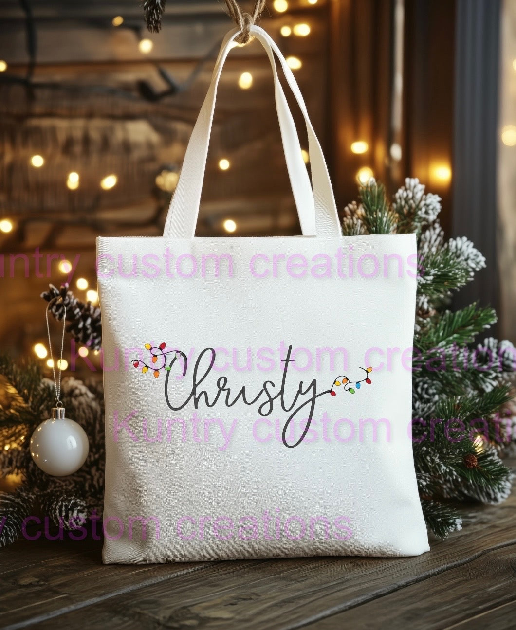 Custom Christmas name tote bag