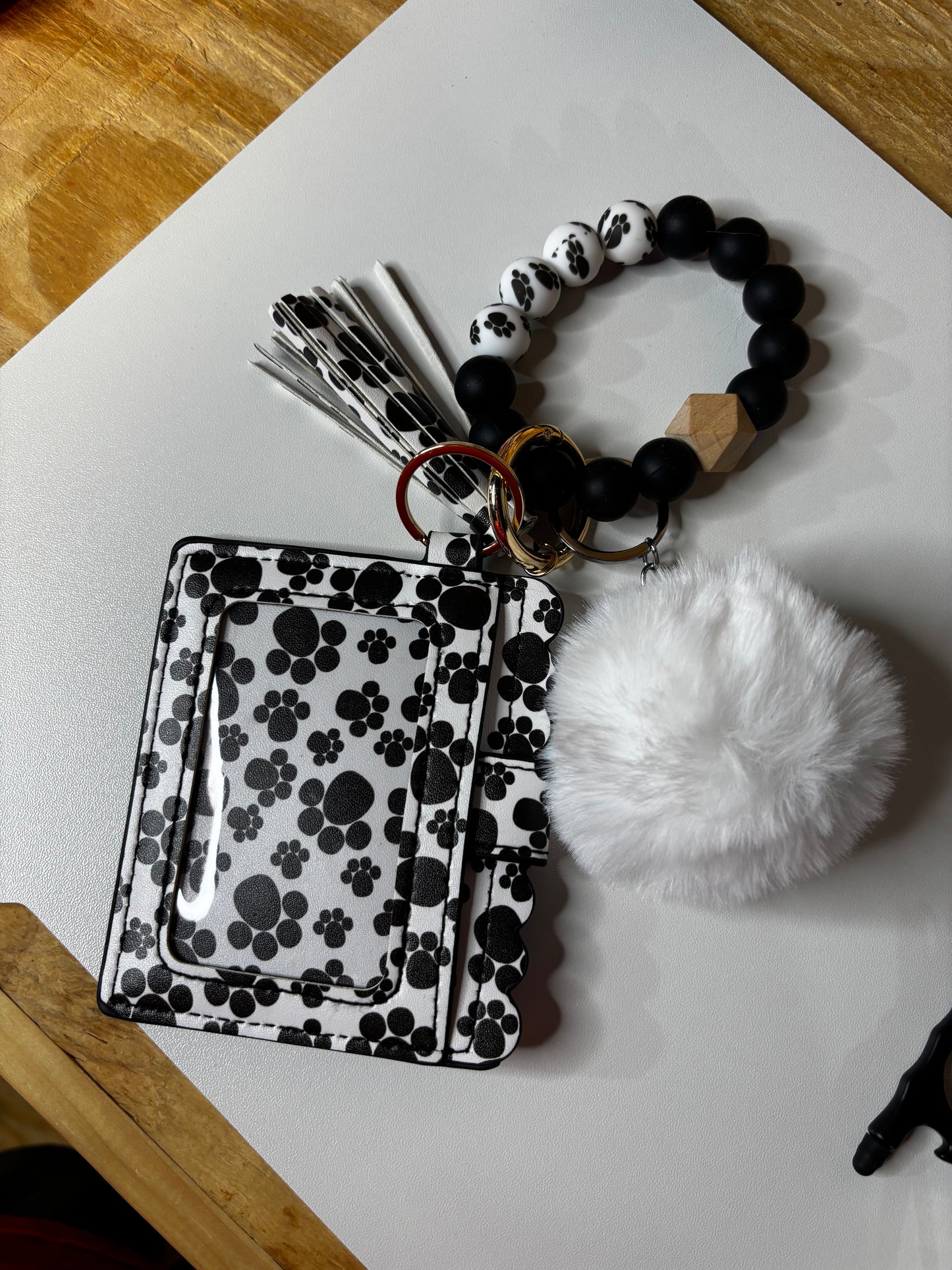 Black and white puppy paws wristlet and wallet