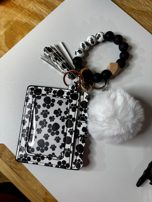 Black and white puppy paws wristlet and wallet