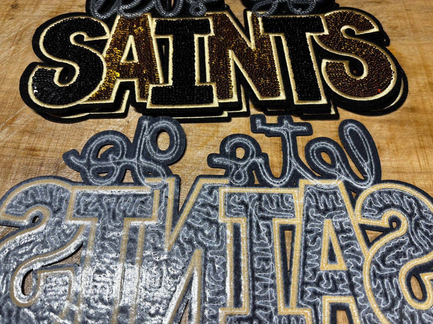 Sequins embroidered Let’s Go Saints