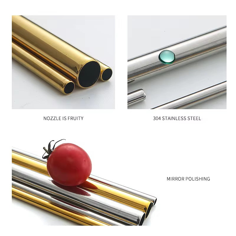 Eco friendly straight reusable stainless steel straw set of 4