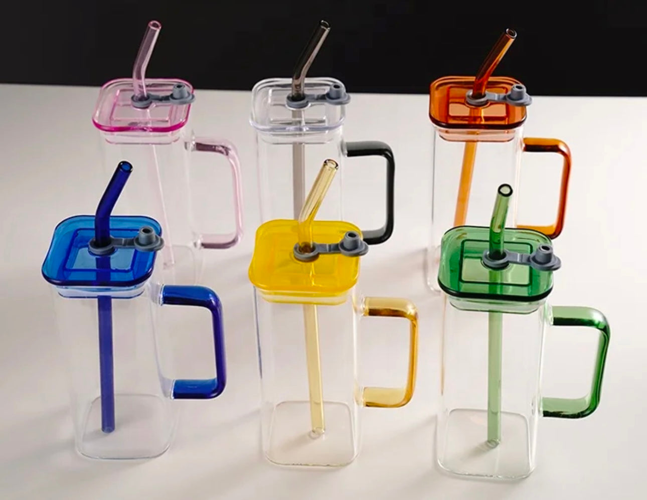 Large drinking glass with handle, lid, straw and matching bow/heart or sunflower on cup and straw