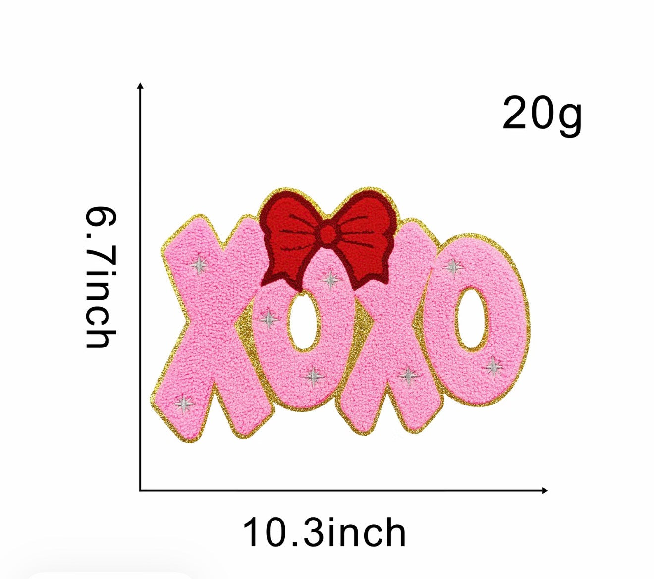 Valentines pink xoxo red bow Iron on patch