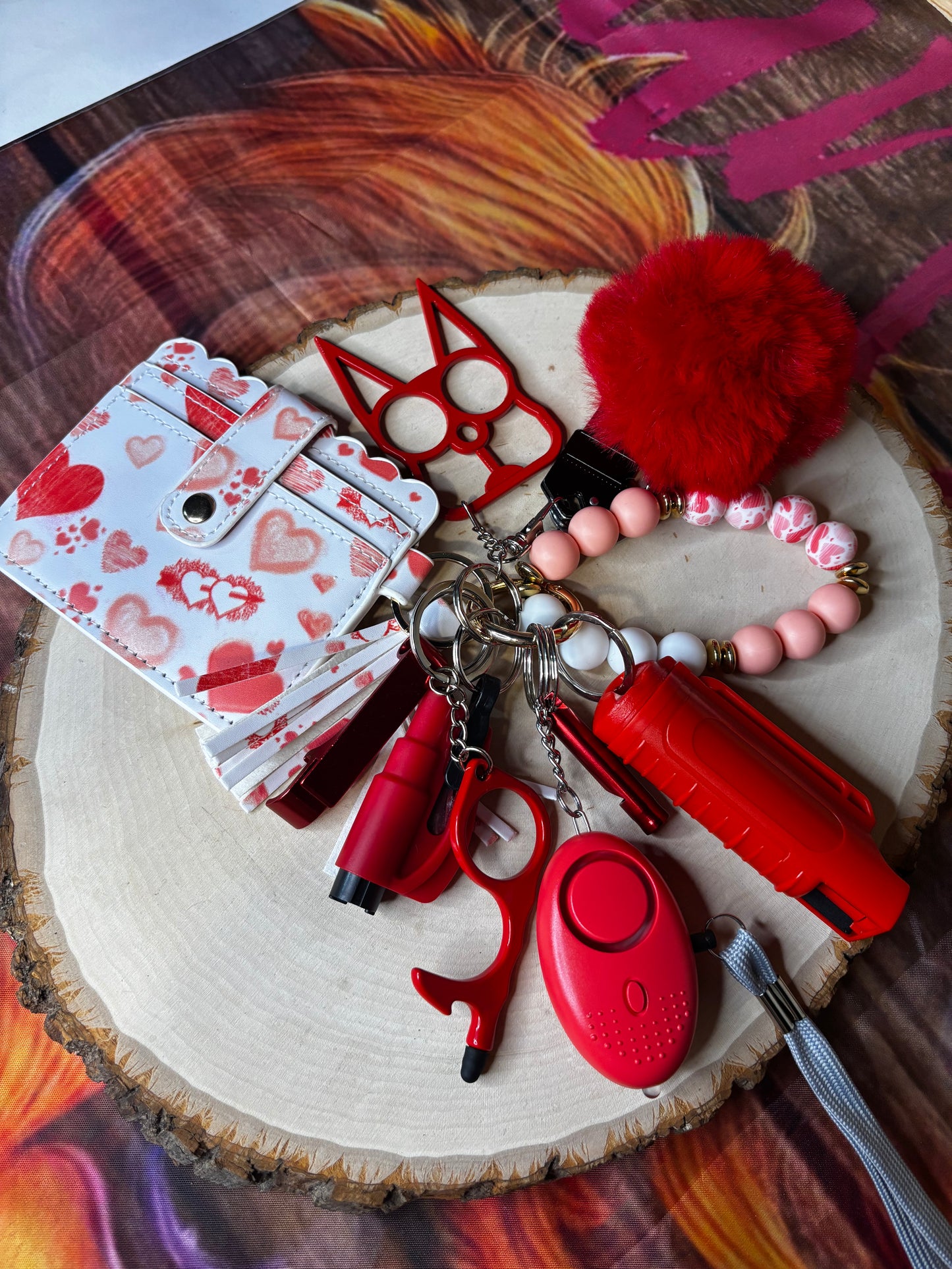 Red with white heart wallet delux self defense set