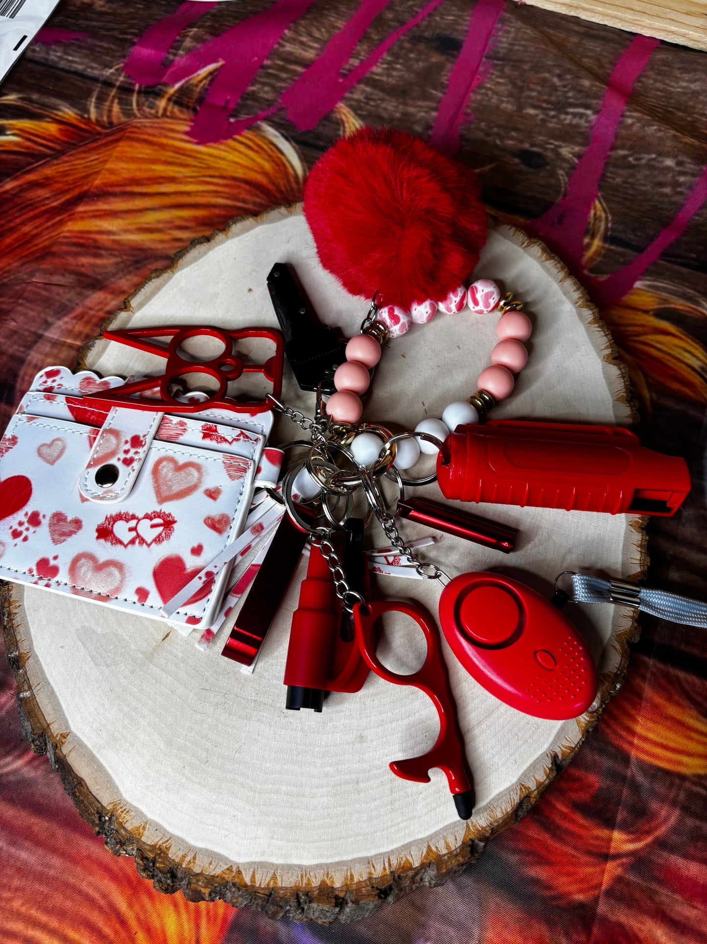 Red with white heart wallet delux self defense set