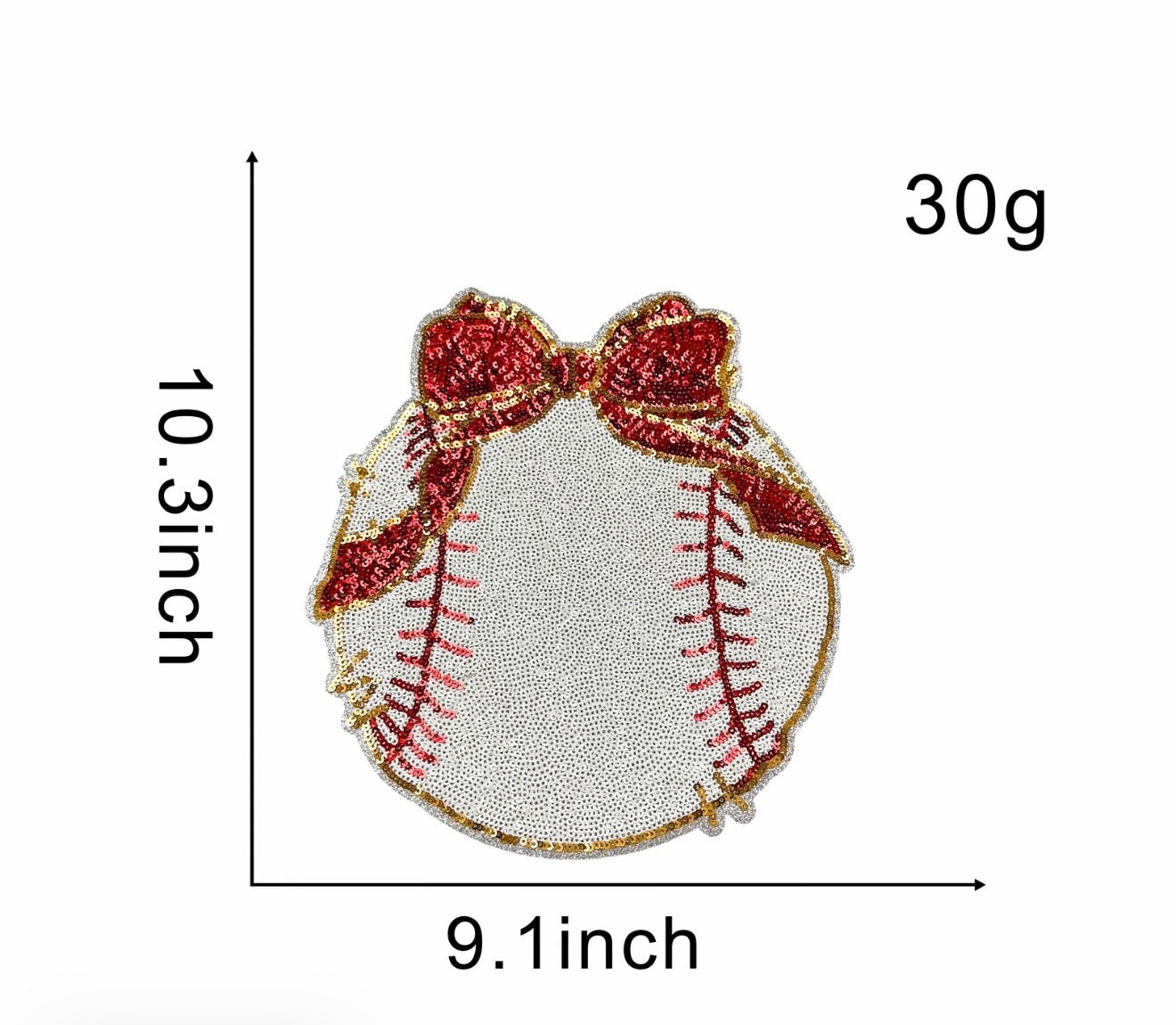 Baseball with bow iron on patch