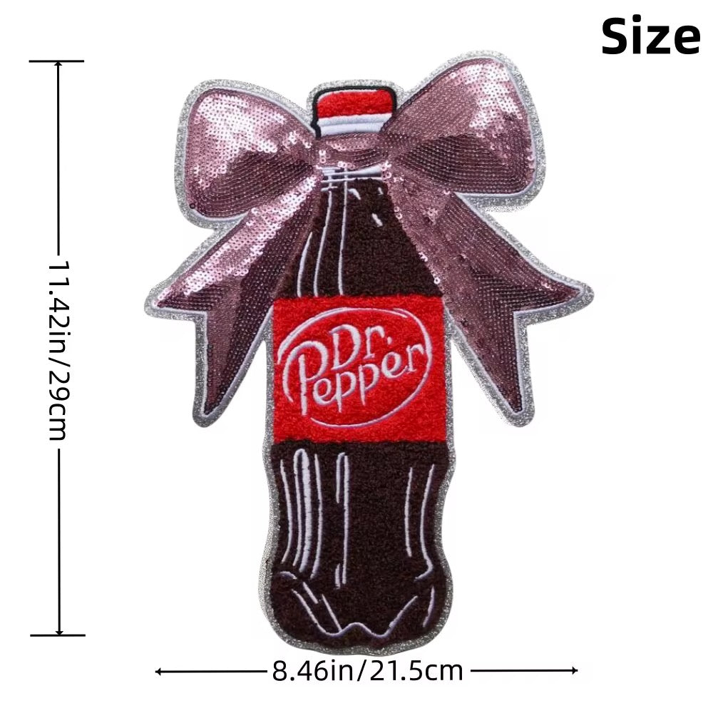 Dr Pepper with bow Sequins embroidered iron on patch