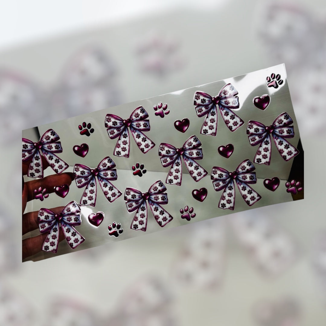 Bows, hearts and dog paws UV DTF transfer sticker