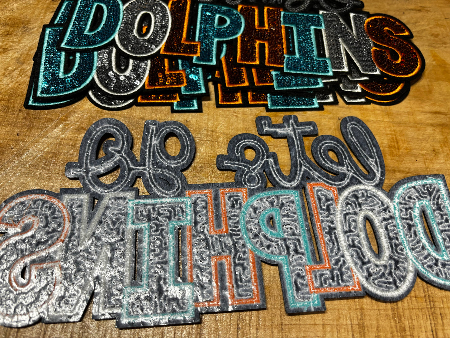 Sequins embroidered Let’s Go Dolphins patch