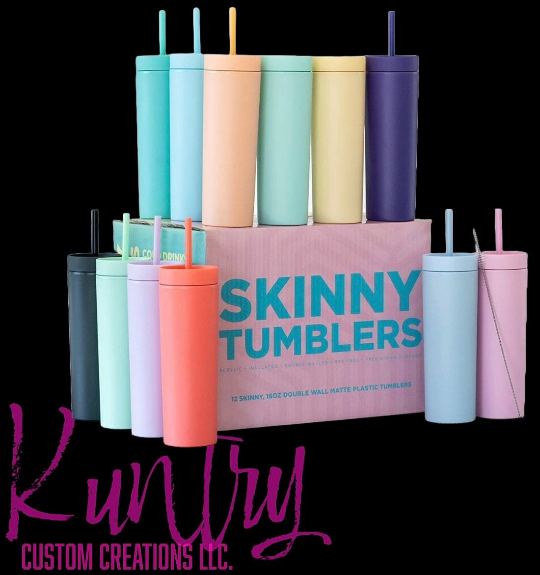 Personalized 16oz Plastic Skinny Tumbler With Lid and Straw Bulk,Insulated Double Wall BPA Free Matte Acrylic Tumblers,Iced Coffee Travel Mug Reusable Party Cup