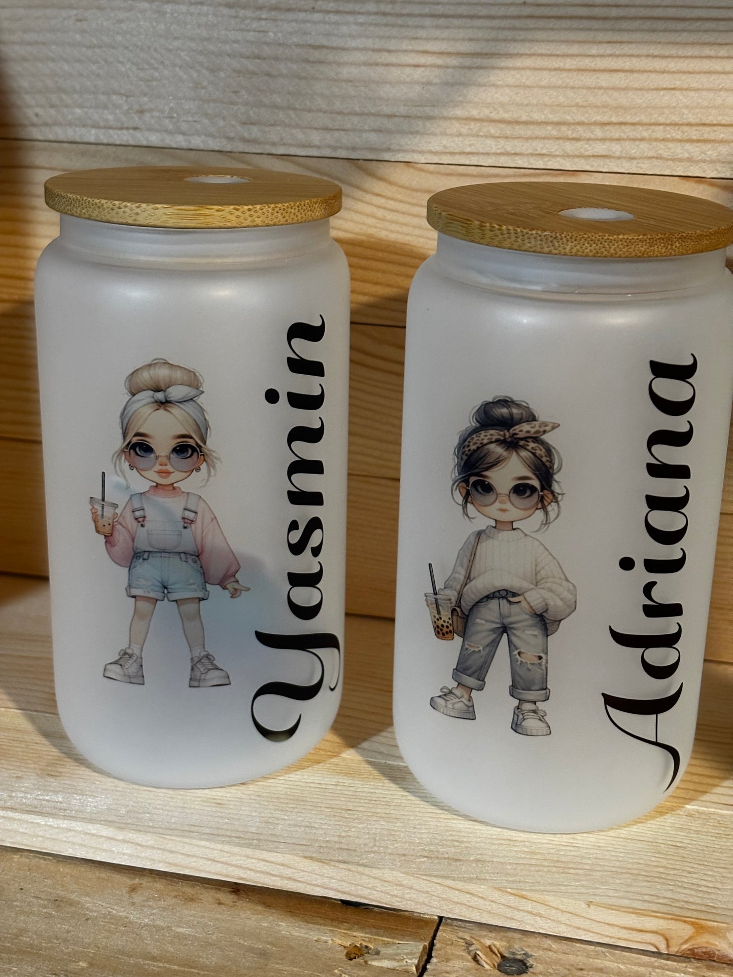 Custom character with name 16 oz frosted glass cups