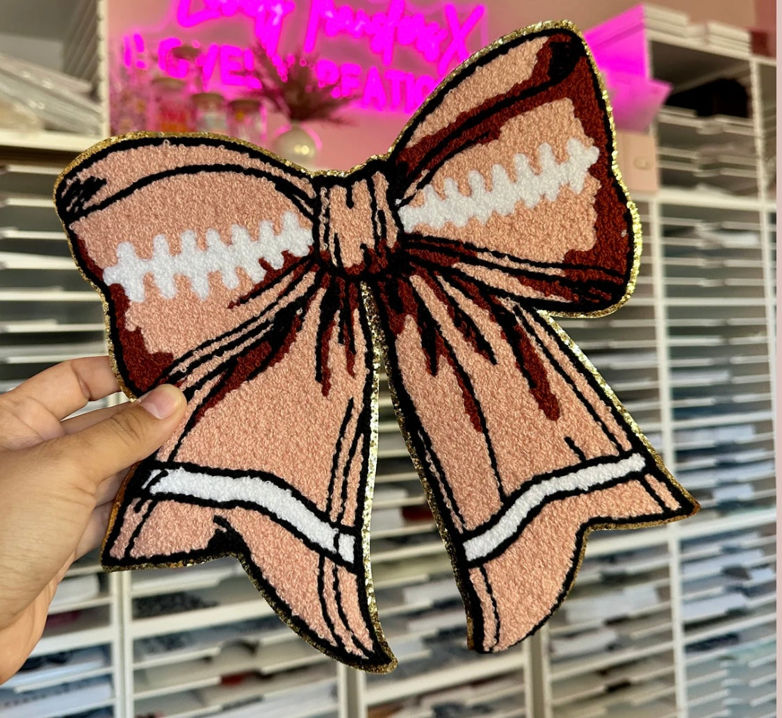 Football bow Chenille iron on patch