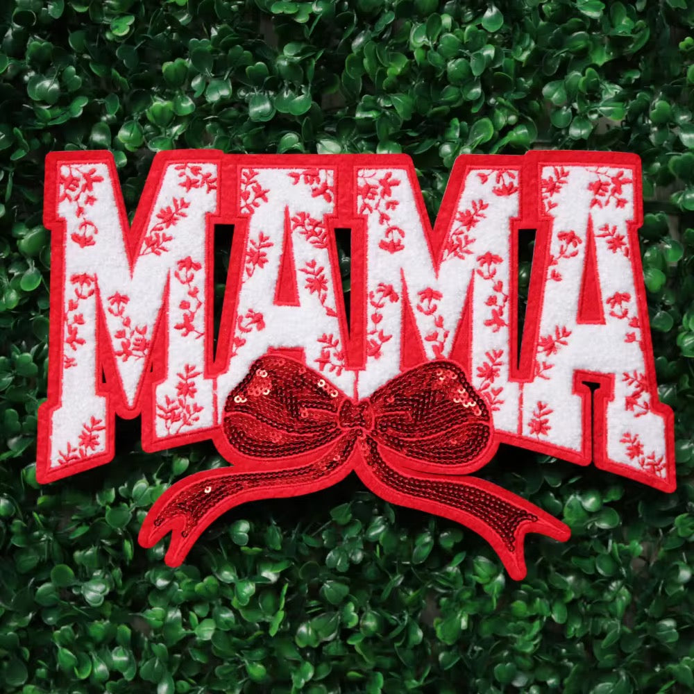 Red Mama sequins chenille iron on patch- match with our mini patch