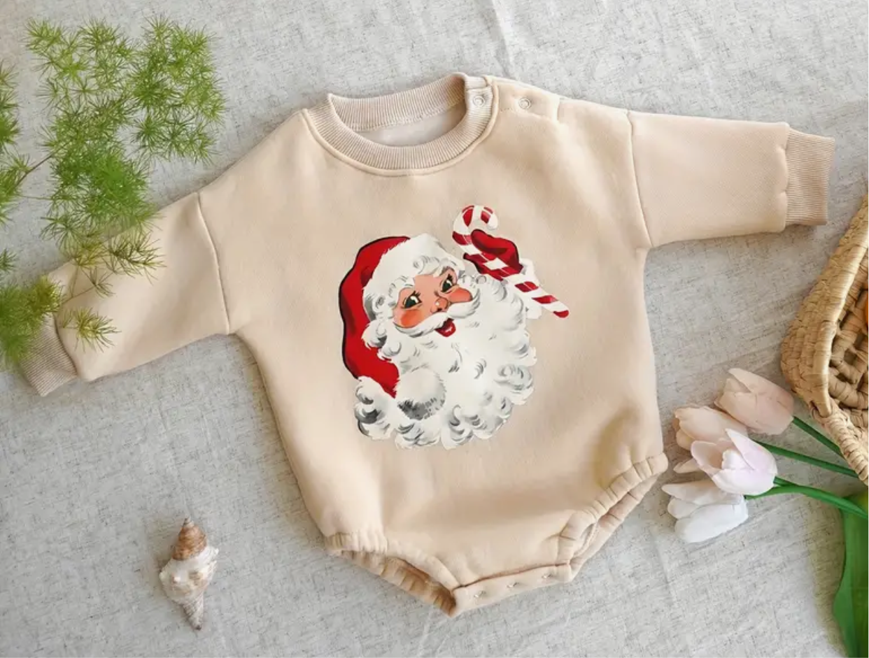 Cartoon Santa clause long sleeve bubble romper
