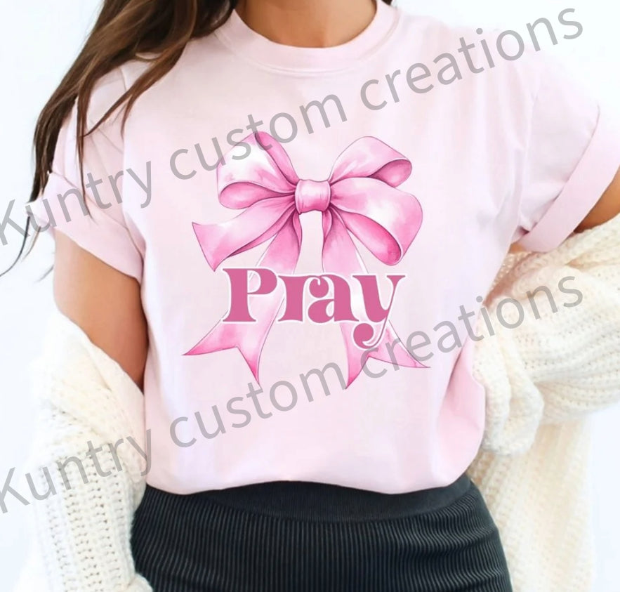 Pray pink bow sublimation transfer