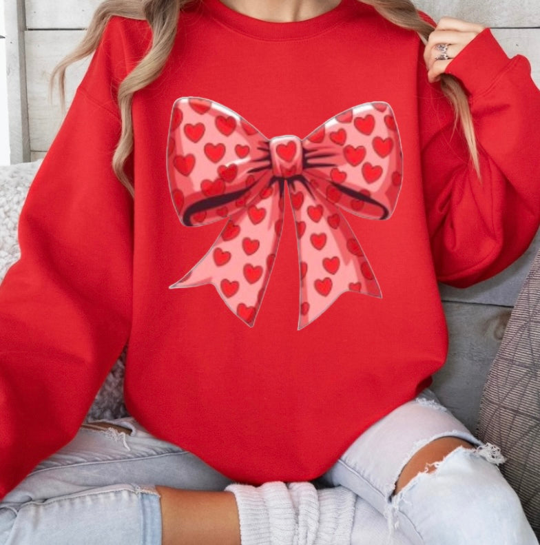 Giant bow filled with mini hearts crewneck sweatshirt