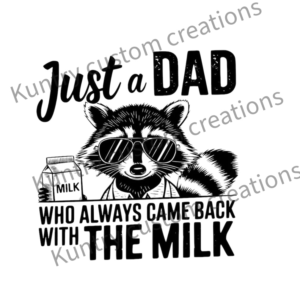 Raccoon dad gets the milk sublimation transfer