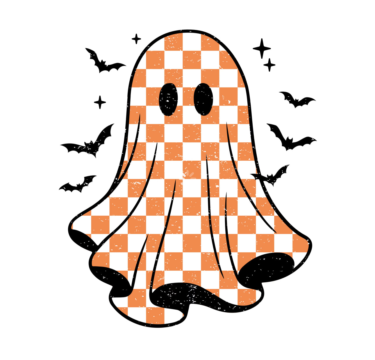 Checkard ghost halloween large 10 inch DTF transfer