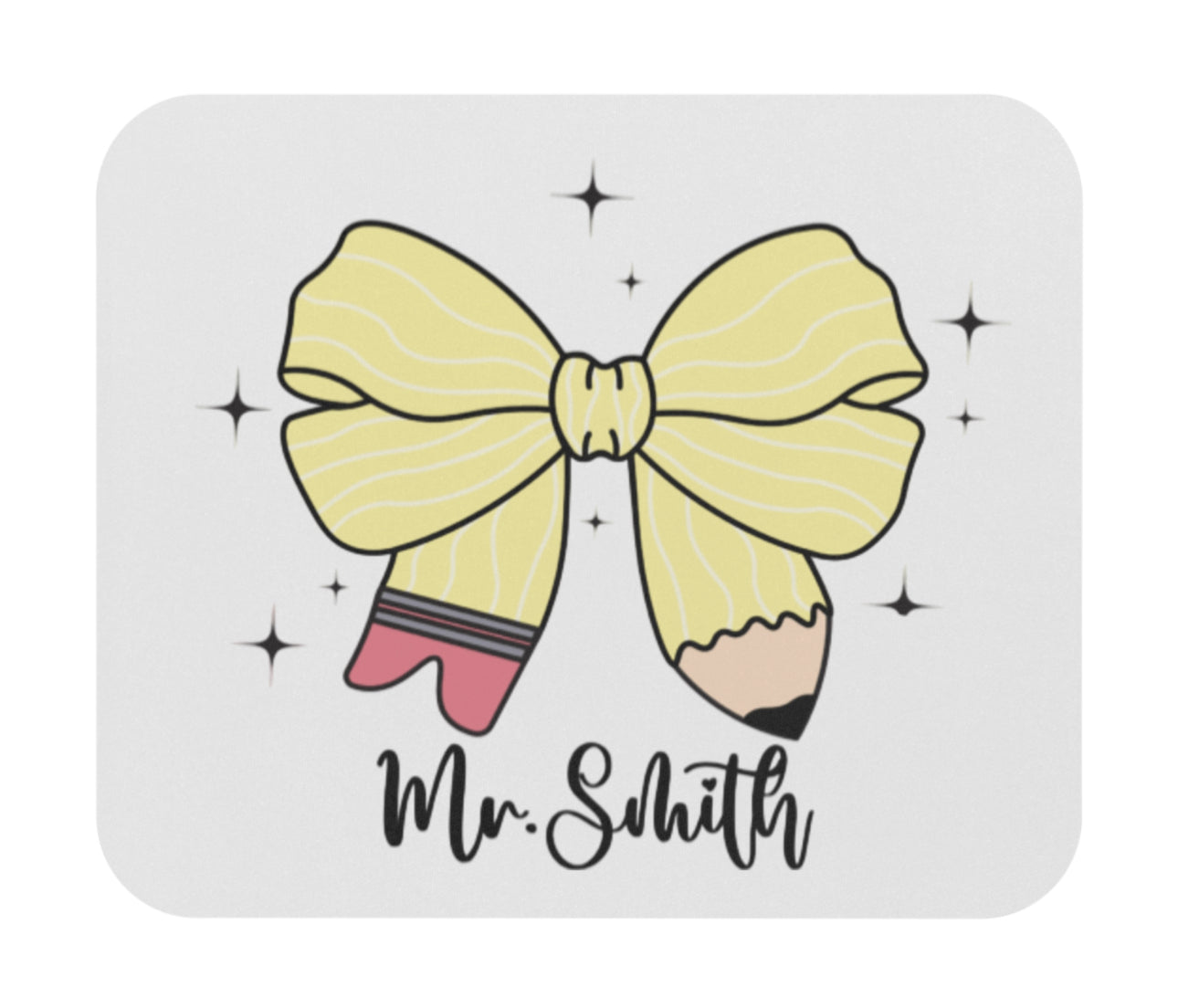 Personalized yellow pencil bow mouse pad